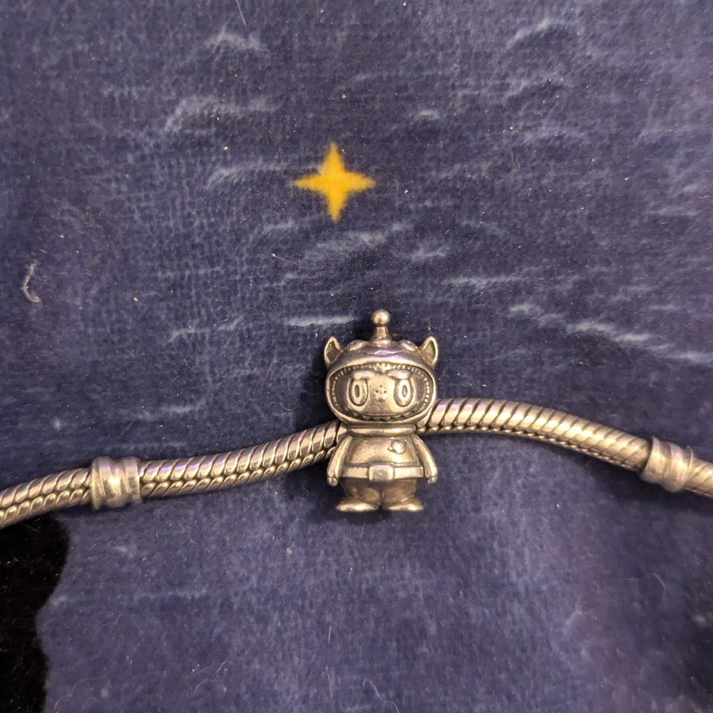 Silver Charm Bracelet with Robot Pendant